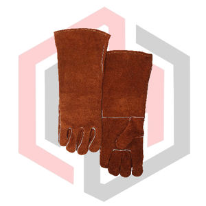 Gants en cuir cousus pour le soudage, marron, renforcés, pour la sécurité industrielle et la lutte contre les incendies, avec poignet tricoté - Product Image 3