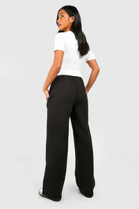 Premium Custom Black Women's Petite Contrast Folded Wide Leg Joggers Terry Fleece Soft Touch Sweatpants Women's Pants & <b>Trouser</b> - Product Image 5