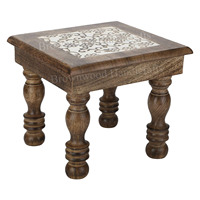 Nouveauté : Tabouret en bois sculpté à la main, robuste et élégant, couleur bois brûlé, pour entrée et salon, prix réduit