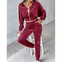 Ensemble deux pièces décontracté pour femmes européennes, hiver, respirant, velours uni, manches longues + pantalon long
