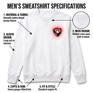 <b>White</b> Men's Crew Neck <b>Sweatshirt</b> Regular Fit Lined Design Breathable Eco-Friendly Casual Knitted Cotton Pullover Spring Style - Product Image 5