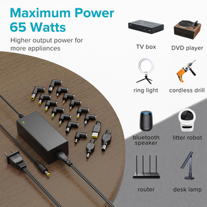 Chargeur universel pour ordinateur portable 65W pour Lenovo HP Dell Acer <span class=keywords><strong>ASUS</strong></span> Samsung, cordon d'alimentation pour moniteur, alimentation 5V -20V DC avec 16 embouts - Product Image 6