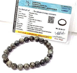 Bracelet en pierre semi-précieuse Larvikite élastique de 8mm certifié en gros avec carte de certificat artisanat en pierre semi-précieuse - Product Image 1