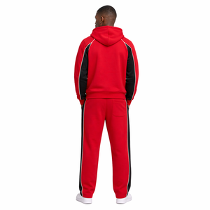 Conjuntos de Sudadera con Capucha y Pantalones Deportivos para Hombre, con Ribete Lateral, Color Rojo, Ropa Deportiva Urbana, Trajes de Forro Polar para Invierno, Logotipo Bordado, Pedido Personalizado - Product Image 2