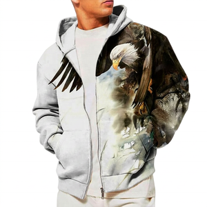 Sweat-shirt à capuche zippé pour homme, imprimé aigle, coupe classique, décontracté, en polyester imprimé par sublimation, pour l'automne - Product Image 5