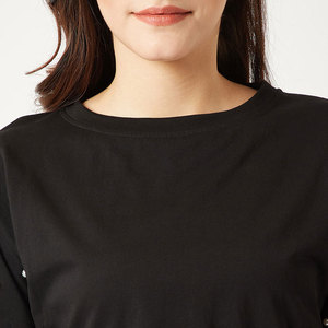 Women's Black <b>Cropped</b> Long Sleeve T-Shirt With Rhinestone Decoration O-Neck Knitted Casual <b>Top</b> - Product Image 6