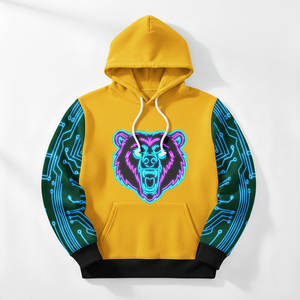 เสื้อฮู้ดดี้พิมพ์ลายดิจิทัลนีออนสำหรับผู้ชาย ลายวงจรอิเล็กทรอนิกส์ที่แขนเสื้อ สไตล์ไซเบอร์พังก์ไฮเทค - Product Image 2