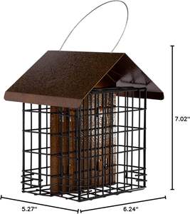 Mangeoire à oiseaux sauvages double en suède avec toit métallique suspendu, capacité pour deux gâteaux de suède, station d'alimentation extérieure durable pour oiseaux - Product Image 6