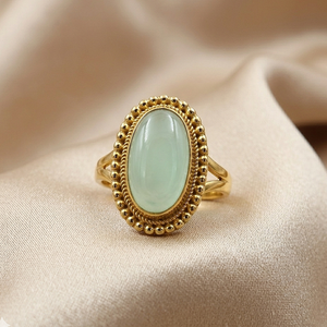 <b>925</b> Sterling <b>Silver</b> Oval prehnite Gemstone <b>Ring</b> Handmade Vintage Beaded Statement <b>Ring</b> Boho Adjustable Jewelry Gift - Product Image 6