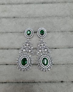 Boucles d'oreilles pendantes longues de luxe en pierres précieuses ovales et diamants américains, pour réception nuptiale, mode, soirée, pour femmes - Product Image 5