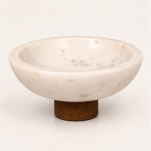 Moderna Cuenco de Mármol Blanco con Base de Madera de Mango, Frutero de Piedra de Lujo y Centro de Mesa para Decoración del Hogar y Hoteles - Product Image 5