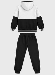 Conjunto Deportivo para Niños con Estampado de Leopardo y Bloques de Color, Sudadera con Capucha 100% Nailon y Pantalones Jogger de Manga Larga - Product Image 1