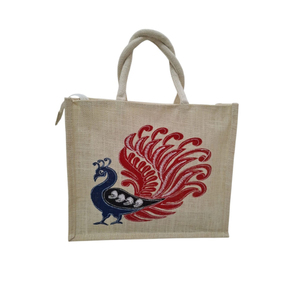 Sac fourre-tout rectangulaire en jute imprimé – Impression artisanale écologique avec couleurs respectueuses de l'environnement, durable et léger pour la retraite et Diwali - Product Image 1