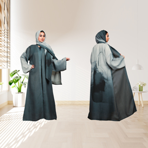 Abaya de Lino Holgada Tallas Grandes para Fiesta de Noche, Eid, Ramadán, Diseño Minimalista Sólido en la Espalda, con Pañuelo a Juego, Elegante, Modesta, Largo hasta el Suelo - Product Image 1