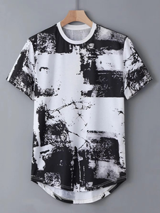 High Quality Men Abstract Graphic Short Sleeve <b>T</b>-<b>Shirt</b> Distressed Texture Monochrome Print Breathable Custom Made From Pakistan - Product Image 2