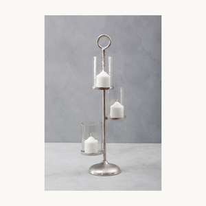 Metal Candle Stand Set Three Glass Holders Heat Resistant <b>Silver</b> Finish Home Decorative <b>Lantern</b> for Tabletop Display Wedding - Product Image 1