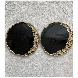 Elegant Geode Style Natural <b>Agate</b> Stone Reusable <b>Coasters</b> Set with Gold Trim Decorative Tabletop Drink <b>Coasters</b> in Box - Product Image 5