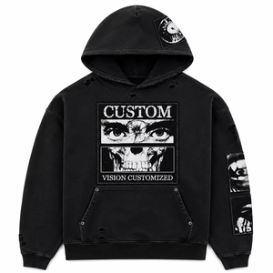 Sudadera con capucha y cremallera de algodón de alta calidad con pedrería, estilo oversize, de moda, para hombre, ropa de invierno, personalizada, estilo urbano. - Product Image 3
