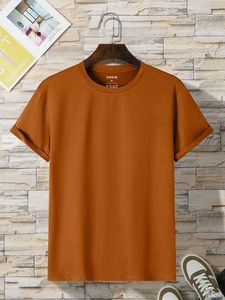 Camiseta de Algodón para Hombre, Color Azul Marino Sólido, Cuello Redondo, Manga Corta, Corte Regular, Estilo Casual, Tejido de Punto - Product Image 5