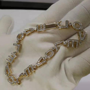 AMBER JEWELS Pulsera de Lujo con Letras de Moissanita Rellenas, Corte Brillante, Engaste en Canal, Diseño de Eslabones de Cadena, Unisex, Uso Diario, Plata 925 - Product Image 4