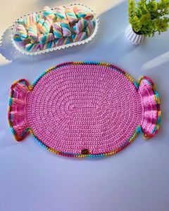 Creative Handmade Crochet <b>Candy</b> Placemat <b>Cotton</b> Yarn Table Mat Sweet Shape Kids Dining Decor Colorful Knitted Table Setting - Product Image 2