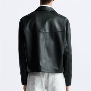 เสื้อแจ็คเก็ตหนังแท้สำหรับผู้ชายสีดำสไตล์โมเดิร์น - Product Image 4