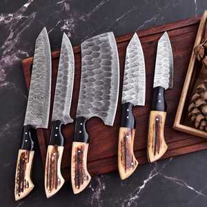Premium Damascus Steel Chef <b>Knife</b> Set with Resin & Stag Handle Design for Home <b>Kitchen</b> Cooking Food Preparation Chef <b>Knife</b> Sets - Product Image 1