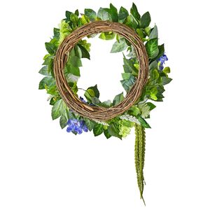 Ghirlanda Decorativa Artificiale Blu, Bianca e Verde da 23 Pollici con Ortensie, Rose, Bacche e Viti - Decorazione Festiva alla Moda - Product Image 5