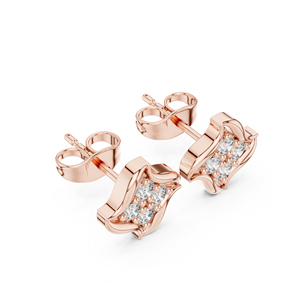 Boucles d'oreilles en or rose 14 carats avec diamant rond cultivé en laboratoire pour un usage quotidien, pour femmes |   Nouveau diamant cultivé - Product Image 4