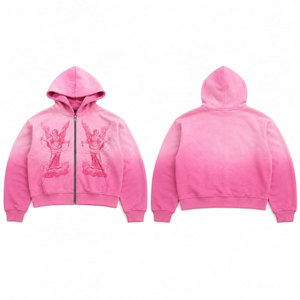 Sweat à capuche rose oversize avec imprimé ange sur le devant, 100% coton French Terry, unisexe, décontracté, pour l'automne - Product Image 1