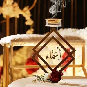 Brûleur d'encens en acrylique personnalisé de luxe avec calligraphie arabe, brûleur de Bakhoor en bois et métal, ensemble Mabkhara, décoration du Moyen-Orient pour le Ramadan - Product Image 1