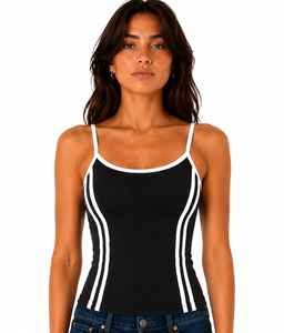 <b>Womens</b> Wholesale Premium Skinny Fit <b>Tank</b> <b>Top</b> <b>Knitted</b> Sporty Casual Wear Front Logo Breathable Embroidery - Product Image 3