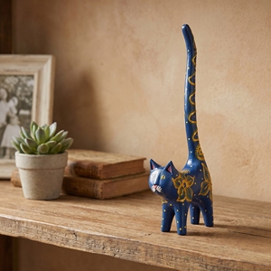 Figurine artisanale en bois d'albizia, queue de chat bleue et dorée, artisanat balinais, décoration d'intérieur, sculpture en bois, ornement, cadeau, artisanat en bois - Product Image 4