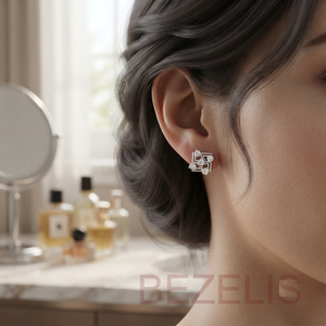 Pendientes de oro rosa con diamantes para mujer, pendientes cuadrados geométricos de corte brillante redondo, joyería fina de moda para mujer - Product Image 4
