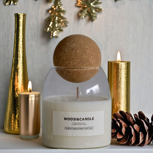Mais Popular Ball Cork Design Pequeno Jar Vela Perfumada Vela De Cera De Soja Artesanal De Longa Duração em Frasco De Vidro Resistente Ao Calor Claro - Product Image 1