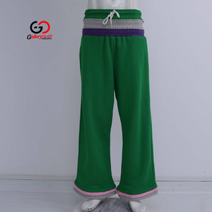 Wholesale Cheap Price <b>Women</b> Color Block <b>Fleece</b> Wide Leg Sweatpants High Waist Drawstring Casual <b>Trousers</b> with OEM Service - Product Image 1