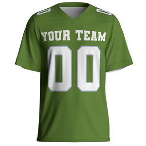 Custom Green American Football Jersey V-Neck Short Sleeve Sublimated Print Front Team <b>Name</b> Number Moisture Wicking Breathable - Product Image 1