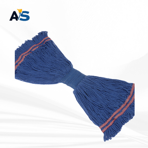 A&S Navy Blue Cotton <b>Mop</b> Head multi-ply twisted yarn with 5" Head Band with Dual Strip Red Tail Band Loop End - Product Image 1