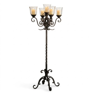 Support de bougie en fer forgé fait main 4x8 pouces, durable, résistant aux intempéries, sans électricité, décoration de centre de table - Product Image 1