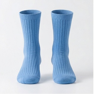Crew <b>Socks</b> Solid Blue Ribbed Knitted Breathable Casual Adult Regular Fit - Product Image 1