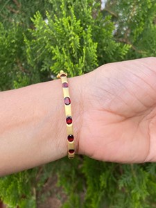 Natural Red Garnet Bangle <b>Bracelet</b> 925 Sterling <b>Silver</b> Gold Plated Oval Gemstone Handmade Cuff Wholesale Jewelry Manufacturer - Product Image 6