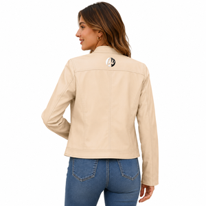 modern <b>woman</b> leather <b>jacket</b> with elegant finish <b>lightweight</b> comfort and versatile styling for casual office and evening outfits - Product Image 3