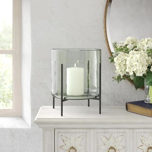 Cylinder <b>Glass</b> Candle Jar With Black Metal Stand Heat Resistant Home Decoration - Product Image 5