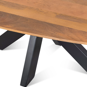 Table à manger ovale industrielle danoise avec plateau en bois de manguier massif finition naturelle et pieds en métal araignée pour la maison, l'hôtel, la cuisine - Product Image 3