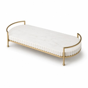 Plateau de service en marbre, plateau ovale en marbre avec poignée en métal, plateau à charcuterie, plateau de service pour apéritifs, plateau décoratif - Product Image 5
