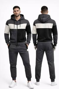 Ensemble de survêtement unisexe color block, sweat à capuche zippé et pantalon de jogging assorti, style streetwear - Product Image 2