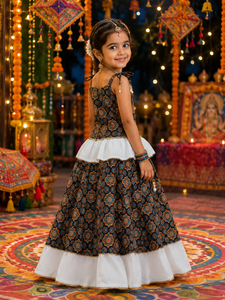 Festive Printed Cotton Girls Lehenga Choli Outfit With Rayon Border Soft Cotton Lining Traditional Kids Celebration Apparel - Product Image 5
