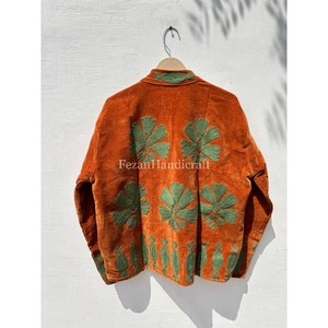Veste en velours marron brodée Suzani, faite à la main, veste d'hiver unisexe, manteau avec doublure en coton, manteau pour femme - Product Image 6