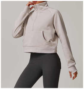 Sudadera corta con capucha y cremallera para mujer, de algodón tejido oversize, cuello redondo, con logo de cristal estampado frontal, para otoño - Product Image 4