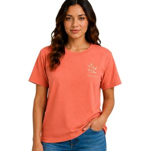T-shirt décontracté pour femme, col rond, manches courtes, imprimé logo minimaliste corail, doux, pour tous les jours, personnalisable OEM - Product Image 1